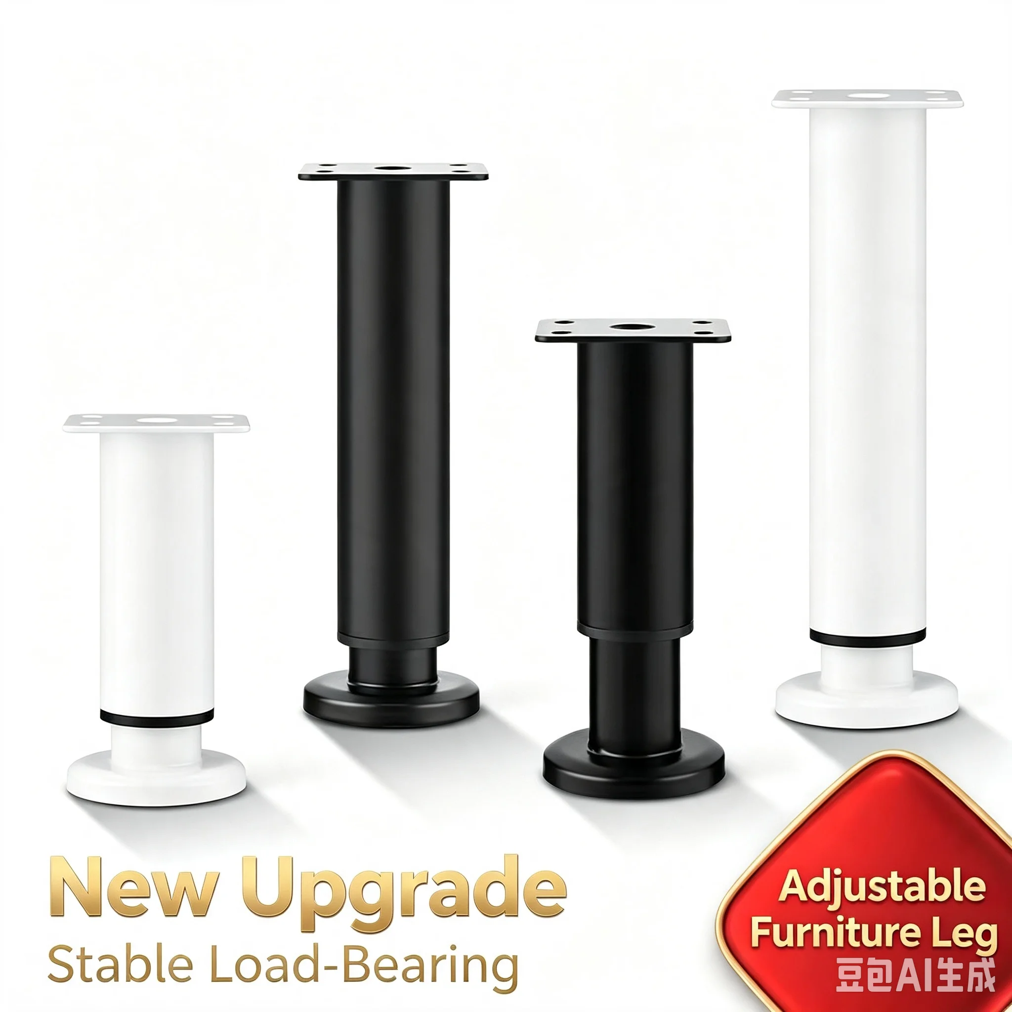 Adjustable Height Furniture Support Legs, Cylindrical Round Replacement Legs for Sofa, Cabinet, Table, Coffee Table, Bed,
