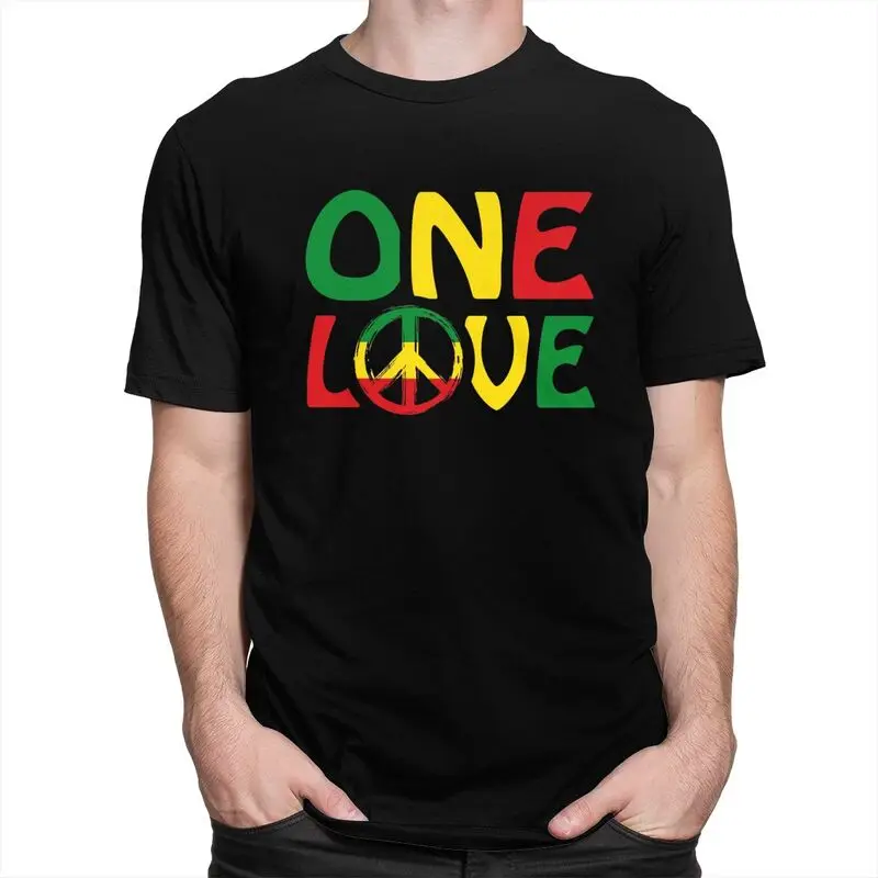Custom ONE LOVE With Peace Symbol T Shirt for Men Tshirt Casual Tees Jamaican Reggae T-shirt Clothing