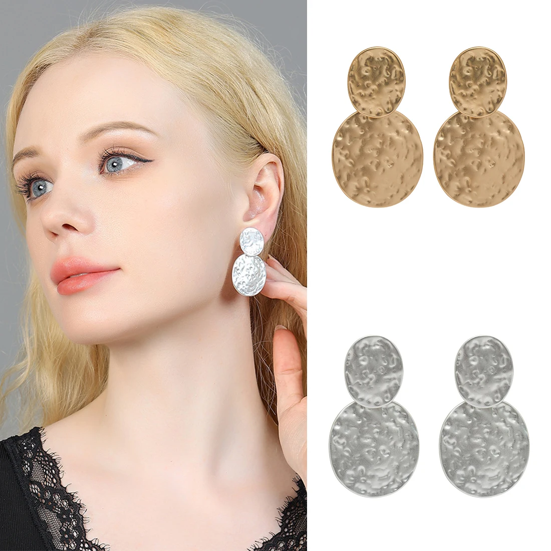 

Kaseakia Round Metal Clip on Dangle Earrings for Women Fashion