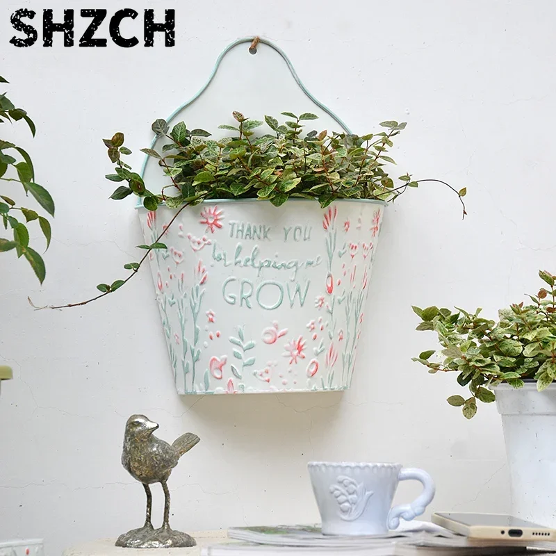 Retro Wall-mounted Semi-round Flower Basket Villa Garden Courtyard Outdoor Balcony Decorative Flower Pot Hanging Set Pot