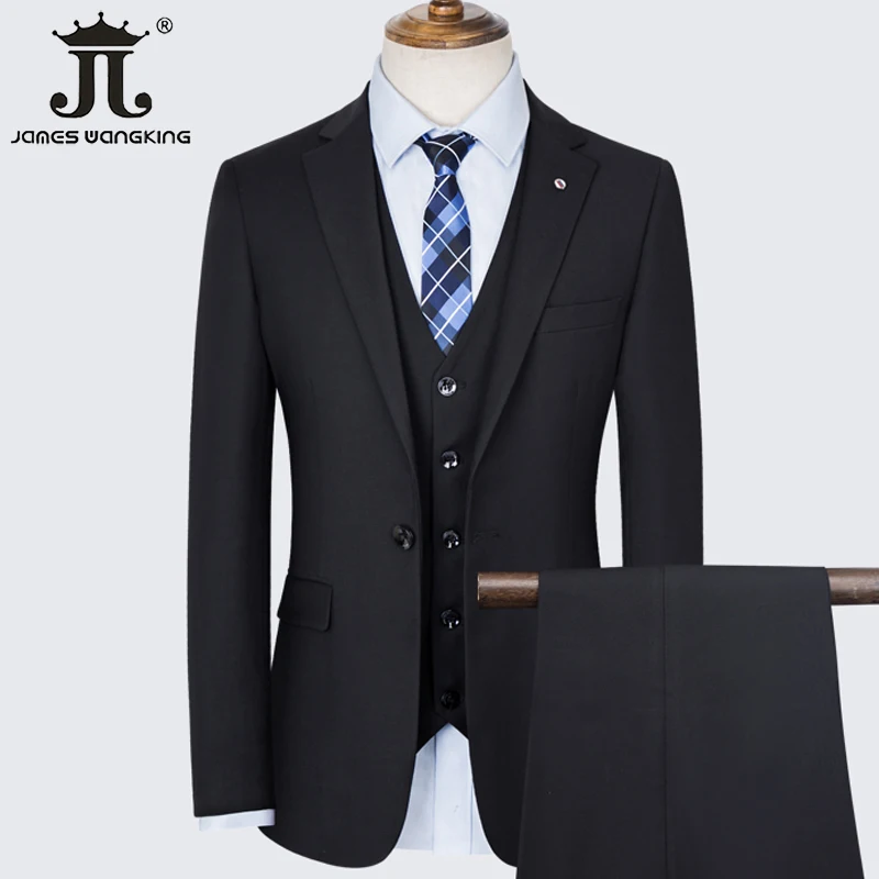 

(Jacket+Vest+Pants) Solid Color Groom Wedding Dress Slim Fit Formal Workwear Men Black Business Suit 3 Piece Prom Party Tuxedo