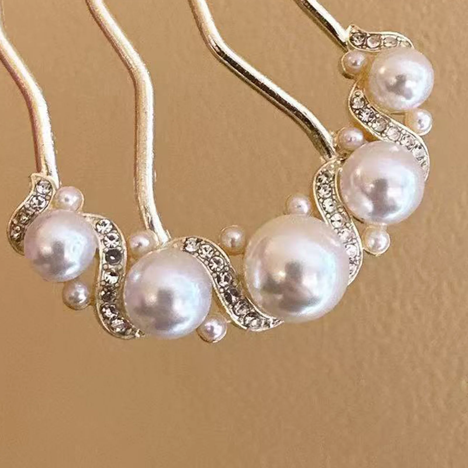 Sisir Rambut Berbentuk U Elegan Mutiara Buatan Dekorasi Berlian Imitasi Berkilau Perhiasan Penataan Rambut Pengantin Wanita Hiasan Kepala Harian Wanita