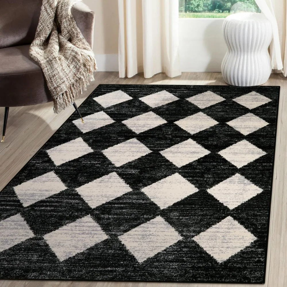 

Moroccan Trellis Area Rug - 3x5 Washable Black Entry Rug Non Slip Living Room Mat