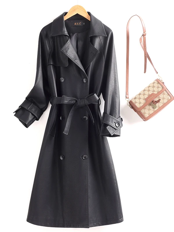   Ning 本革コート レディース ミッドレングス イープスキン スリムフィット 膝丈 ウインドブレーカー ジャエット 韓国風 春秋