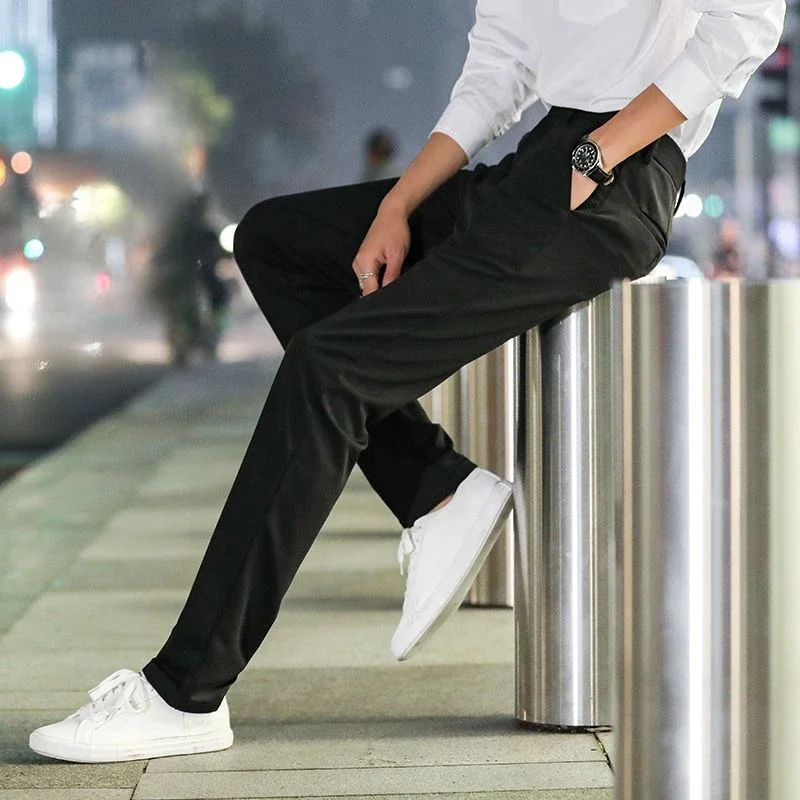 Baggy Tressed Slim Fit Social Tailoring Business Male Suit Trousers Stretch Straight Men\'s Summer Pants Elastic Fashion Up Cheap