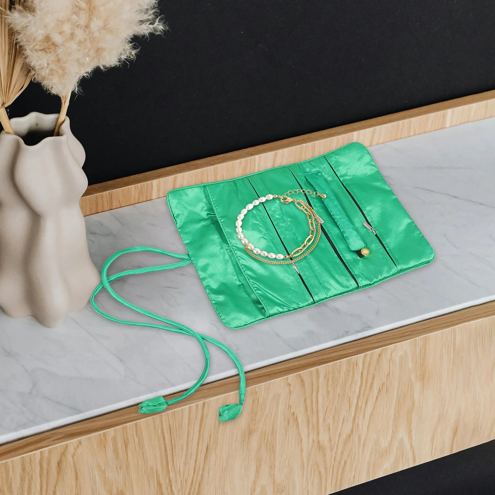 

Сумка-органайзер для украшений ручной работы с вышивкой, цветочным узором и множеством карманов, для путешествий, из парчи