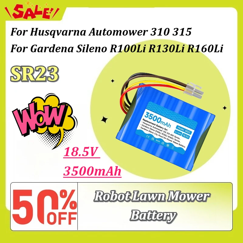 SR23 18.5V 3500mAh Replacement Battery for Husqvarna Automower 310 315 for Gardena Sileno R100Li R130Li R160Li Robot Lawn Mower