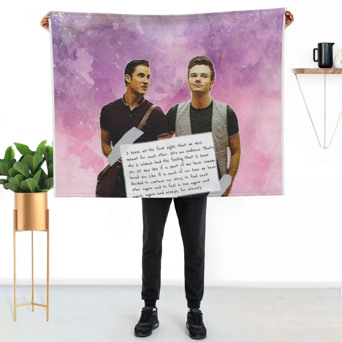 Glee Klaine Watercolour Throw Blanket Bed covers Summer Hairy Personalized Gift Plaid on the sofa anime Blankets