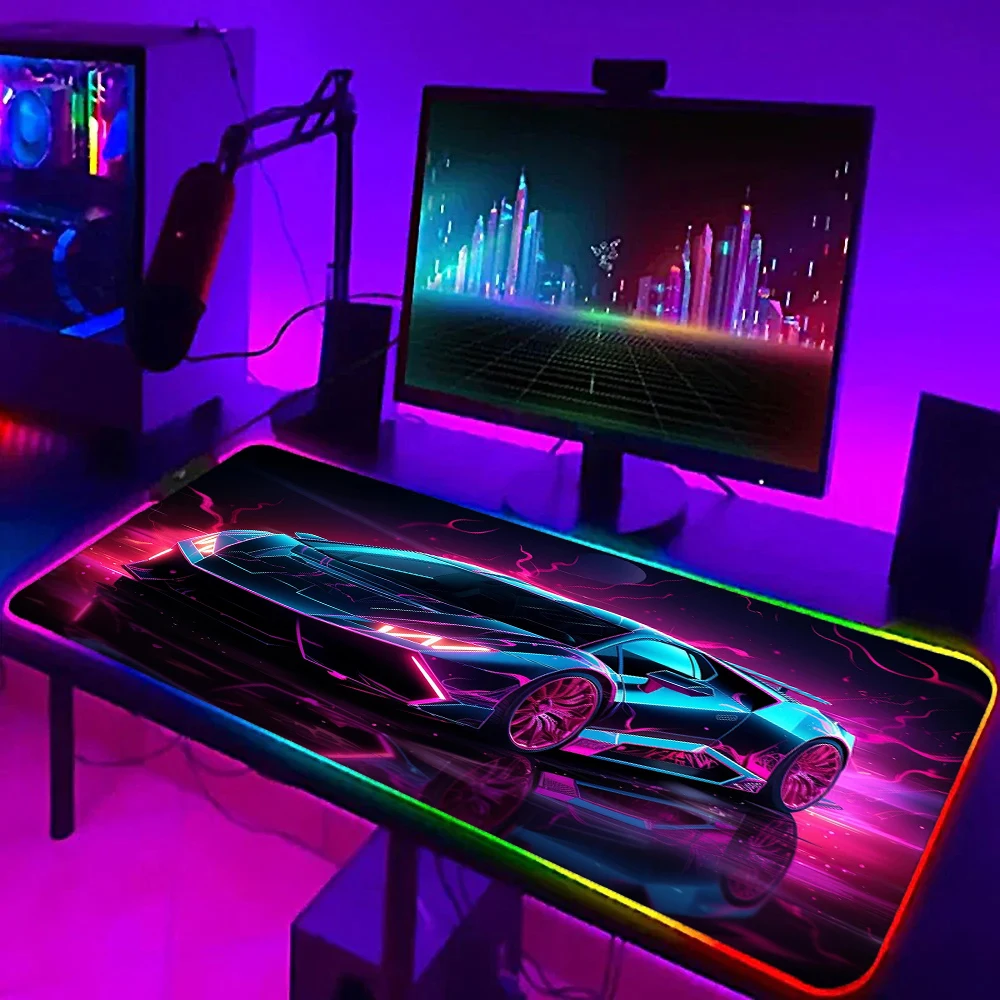 未来的なゲーミング RGB マウスパッドスポーツカーマウスパッド 400X900MM オフィスアクセサリーゲーマー発光マウスパッド LED HD プリントデスクマット
