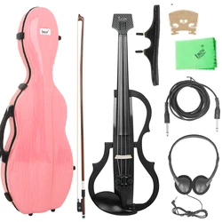 Black White 4/4 Electro Acoustic Violin Intelligent Silent  Electroacoustic Violin Earphones Connecting Fiddle Beginner Set