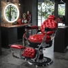 Silla de peluquería de estilo antiguo, color rojo y plateado, para salón de peluquería, a la venta 1