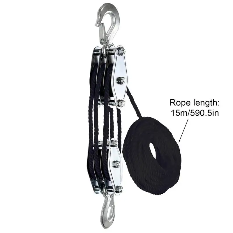 Block And Tackle Pulley System 50ft 3 Rope Pulley Hoist With 6:1 Lifting Power Multifunctional Heavy Duty Pulley System 2200 Lbs