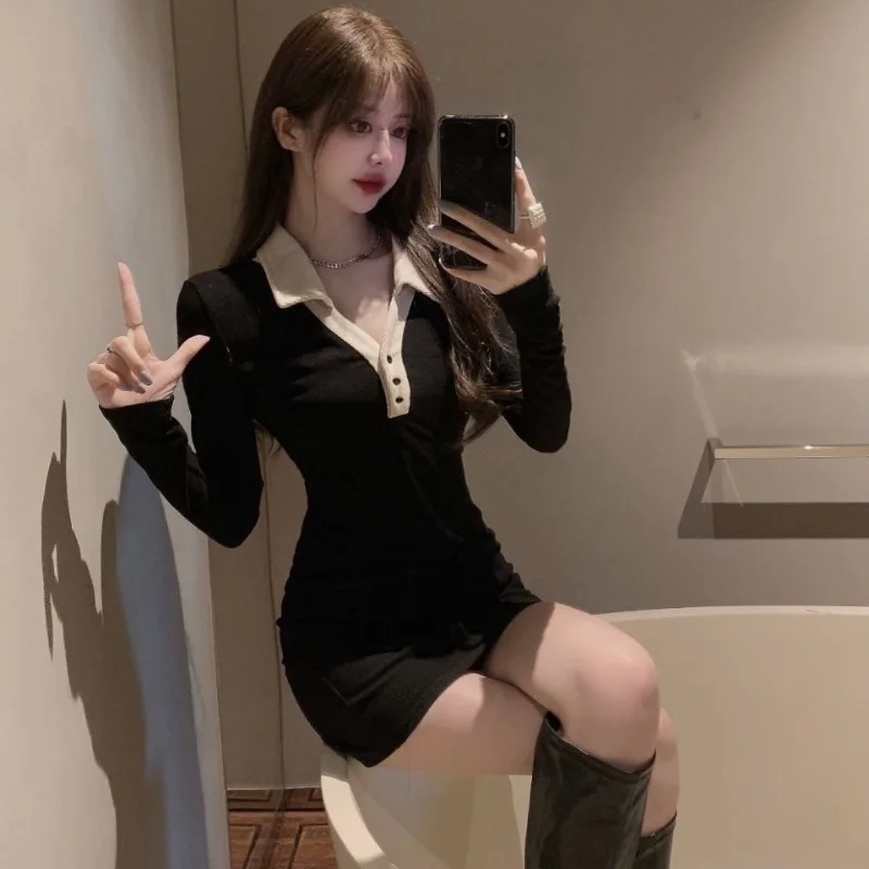 Sexy vestido feminino bodycon apertado elegante festa espartilho outfits completo casual juventude retro algodão feminino vestidos de manga longa coquette