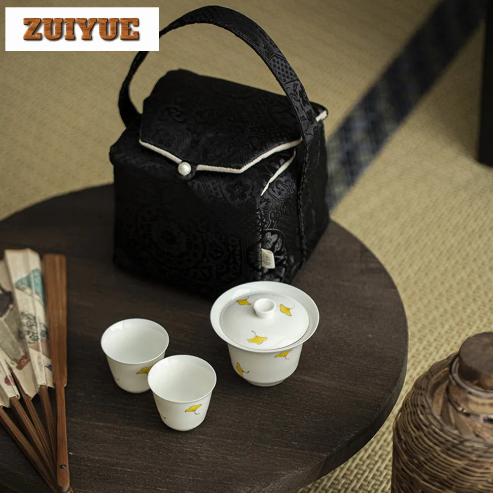 Chinese Fabric Tea Storage Bag Outdoor Portable Dark Brown Pattern Tea Cozies Zen Tea Cozy for Pot Travel Tea Set Bag Tea Items