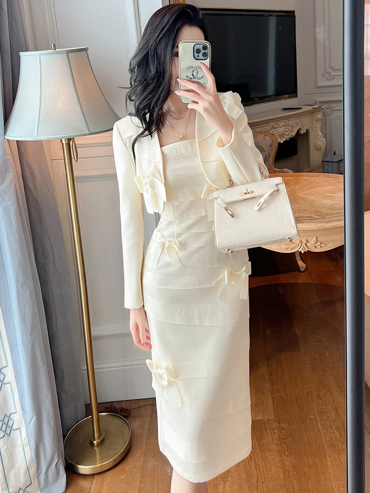 Elegante Geburtstagsparty-Kleider für Damen: Sexy, niedliche Trägerkleider mit Schleife, figurbetont, geschlitzt, Streetwear-Robe, Bankett-Abendkleid, innen passend, Vestidos Mujer