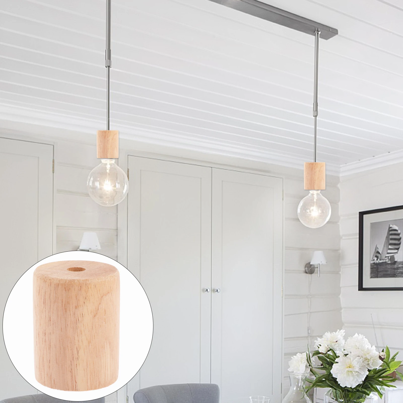 

2pcs Solid Wood Base Hollow Rod Night Light Stand For Table Lamp Desk Lamp E27 Socket Round Light Base Pre-Drilled Holes Cable