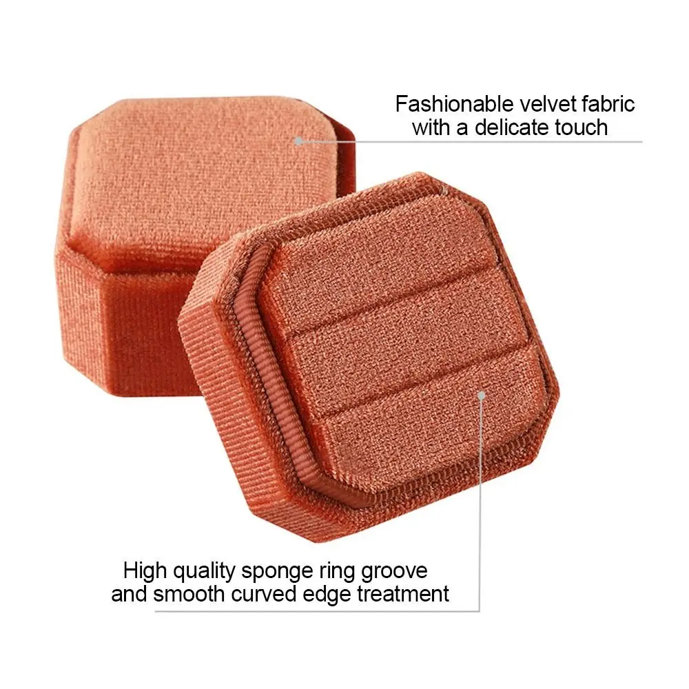 New Velvet Jewelry Box With Detachable Lid Exquisite Double Ring Storage Case Octagon Square Ring Display Box Engagement