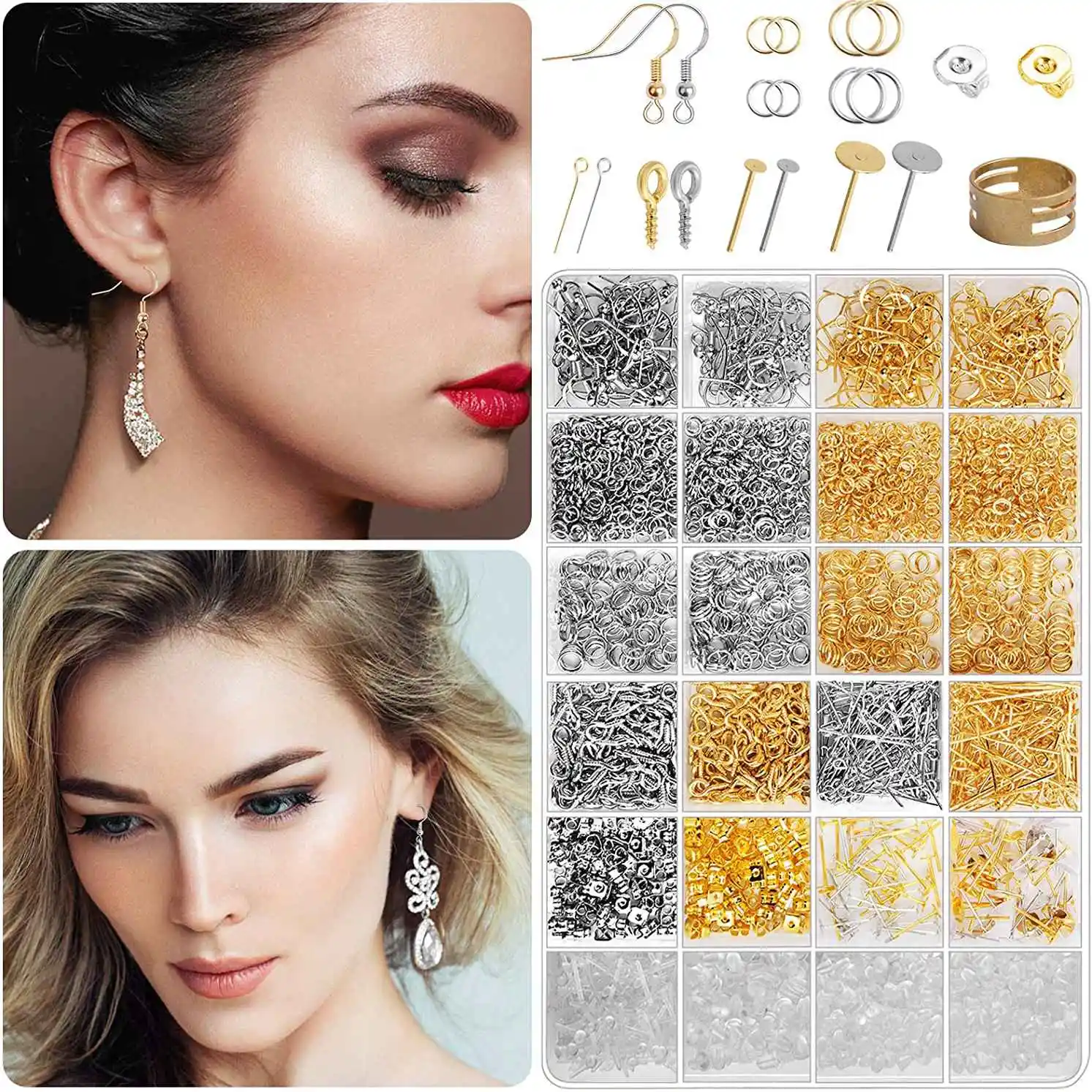 Earring Making Supplies, 2682PCS Jewelry Making Kit with Earring Hooks, Earring Backs, Eye Pin, Earring Post, Jump Rings