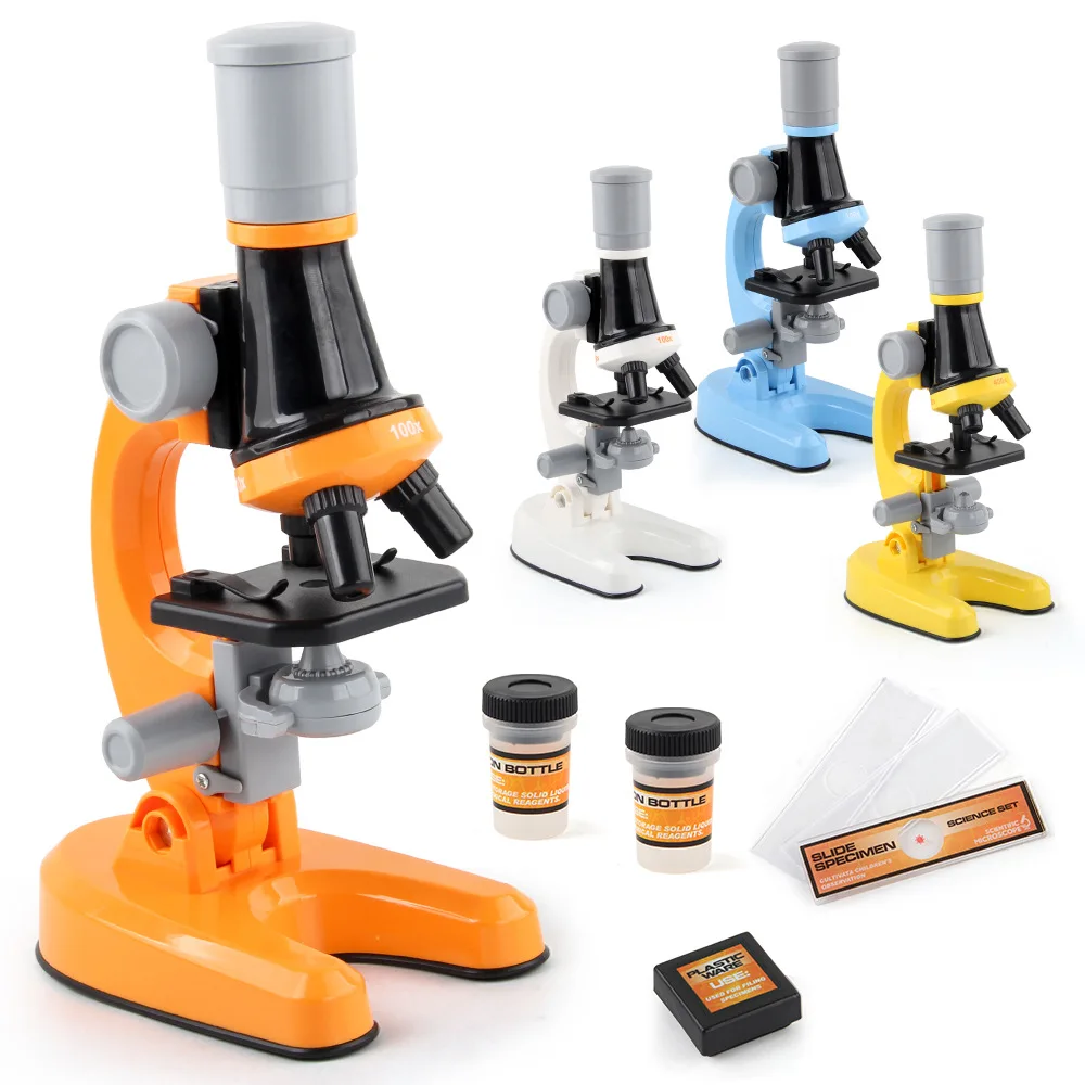 Portable Children Microscope LED Light 100x 400x 1200x Biological Science Stem Toy School Home Educational Pocket Microscope Kit