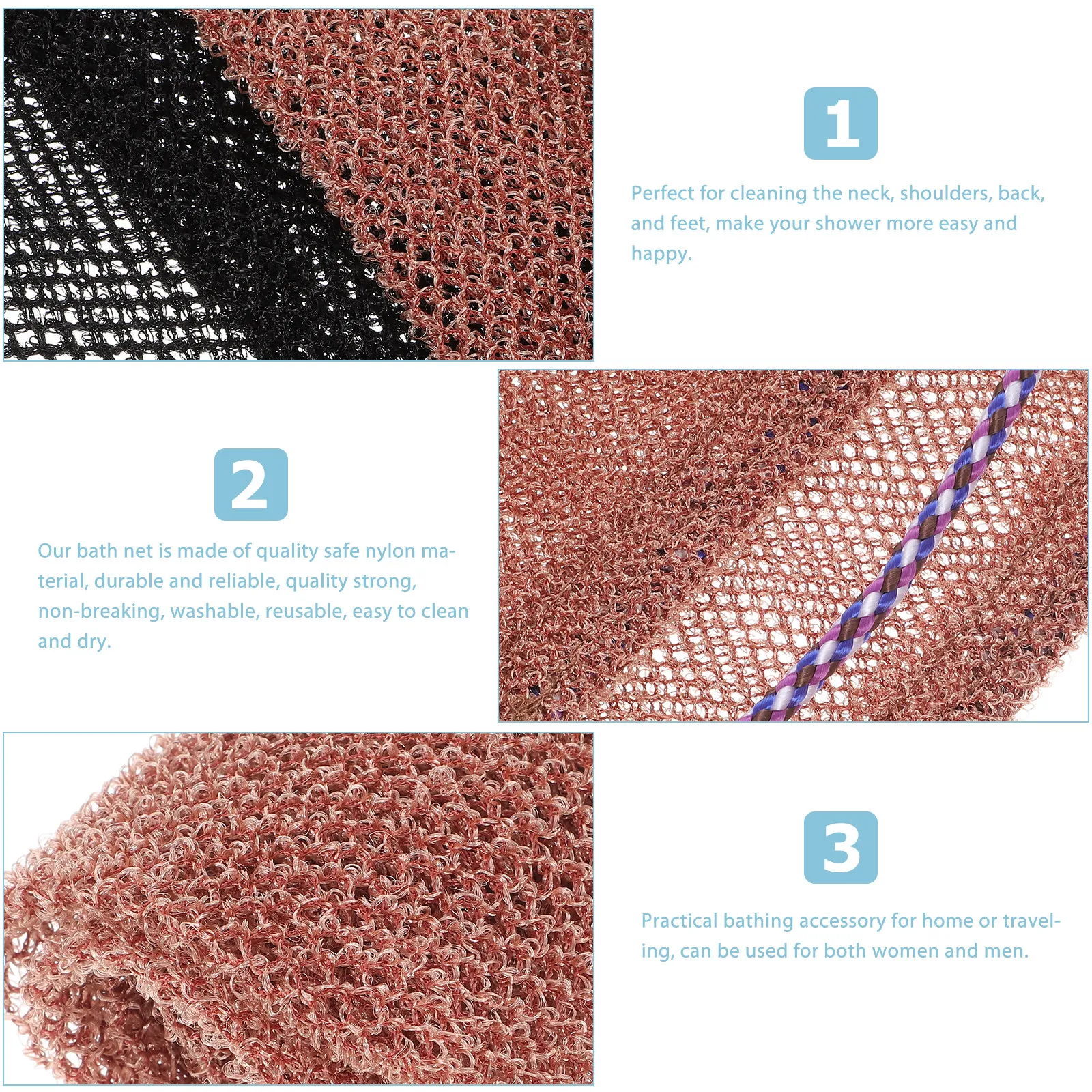 2Pcs African Net Bath Exfoliator Chinlon Shower Scrubber Washcloth for Body Exfoliation Cleansing Back Neck Shoulders Feet view 2