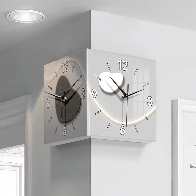 LED Wanduhr Wohnzimmer Wandbild Eck uhren doppelseitige Uhren stille kreative Wand kunst moderne Wohn accessoires