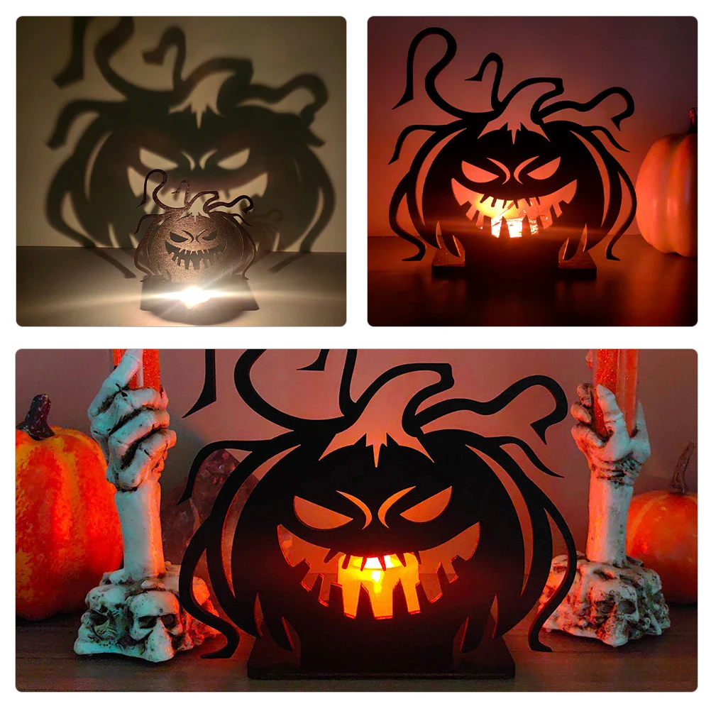 

2Pcs Halloween Pumpkin Candlestick Decoration Black Wood Material Tea Light Holder for Table Centerpiece Home Decor