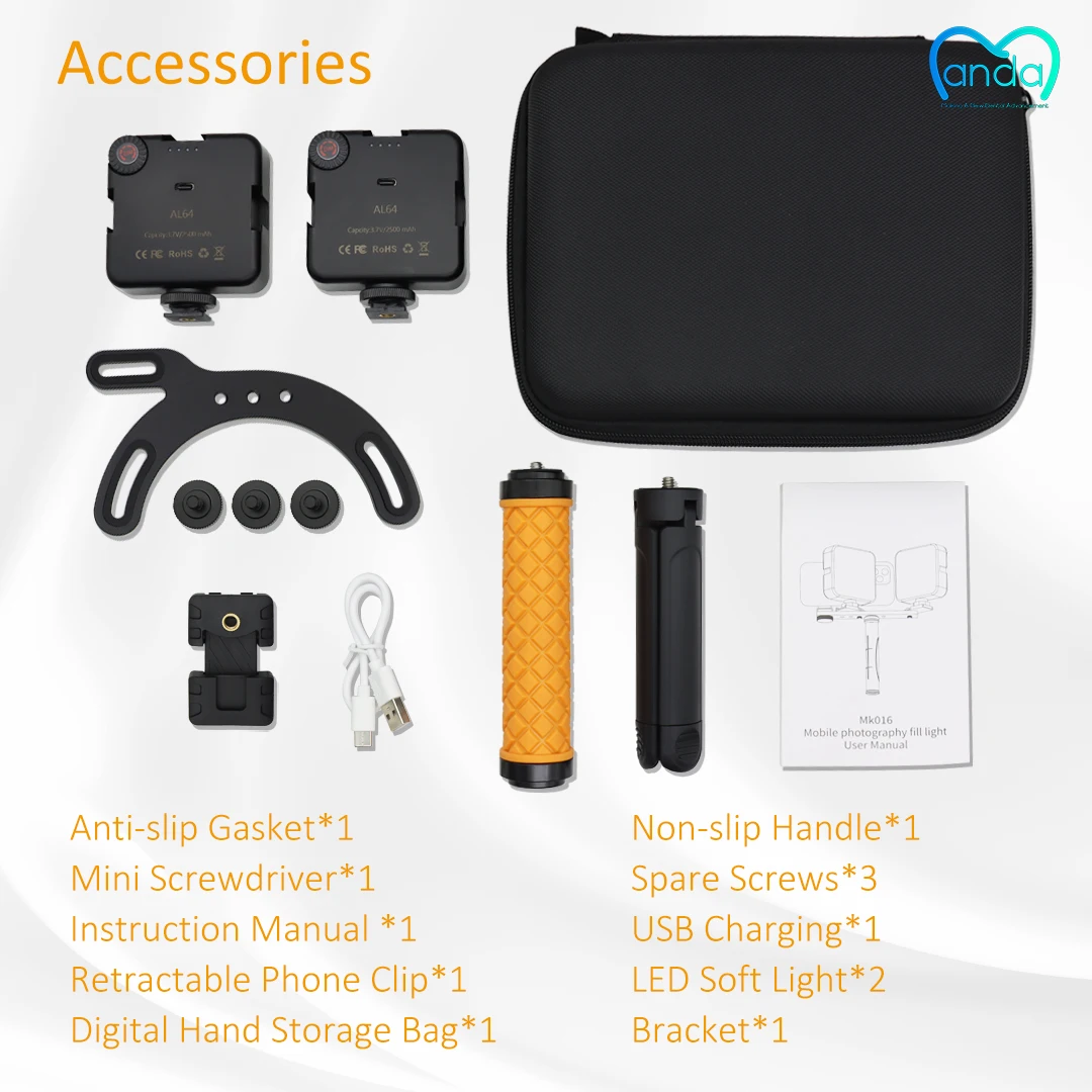 Dual LED Phone Fill Light Dental Oral Photography Lighting Kit Handheld Adjustable Brightness