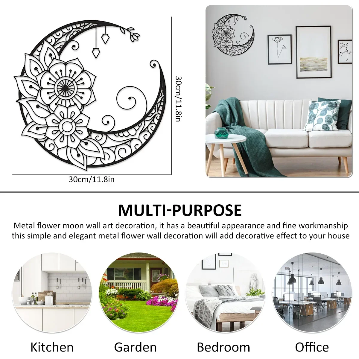 HELLOYOUNG Mandala Flower Moon Home Sign Decor Metal Wall Hanging Decor Sign Unique Durable Art Pendant Home Wall Background Dec