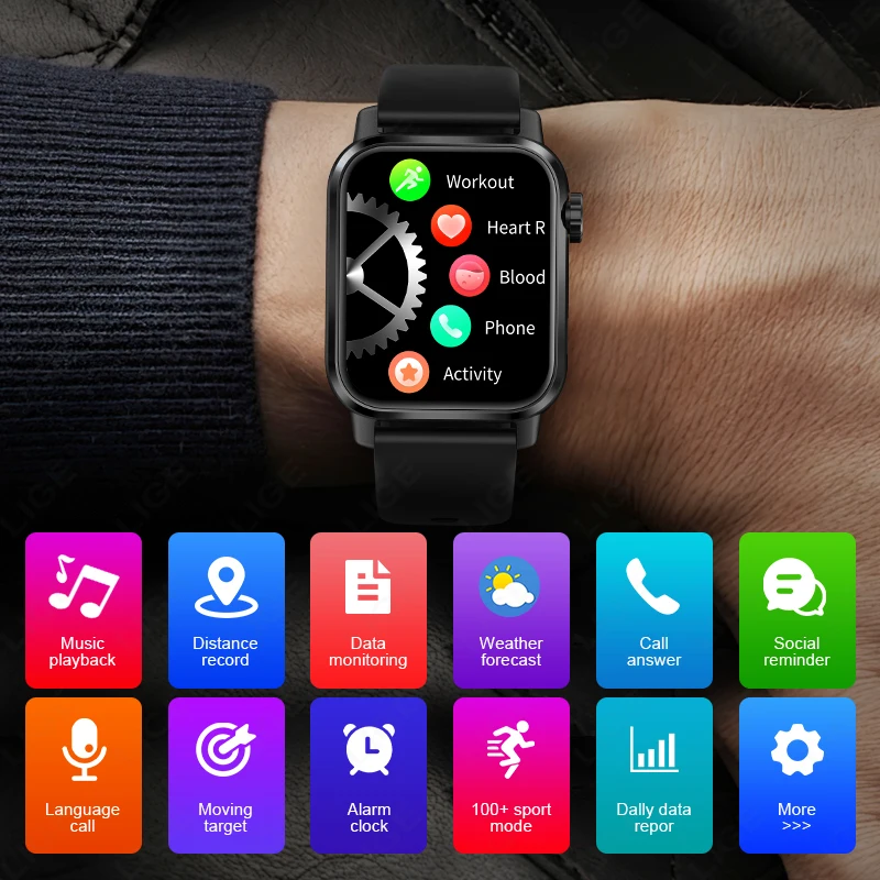 LIGE LED Flashlight 3D Dynamic Dial Smart Watch Waterproof Health Monitor Bluetooth Call Custom Watch Faces SmartWatch Men Women