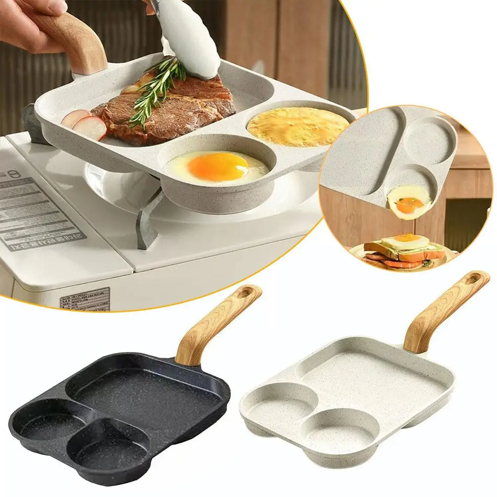 3-in-1 Home Breakfast Frying Pan Aluminum Single Bottom Burger Multi-purpose Pan Fried Non-stick Patty Steak Egg F2n0