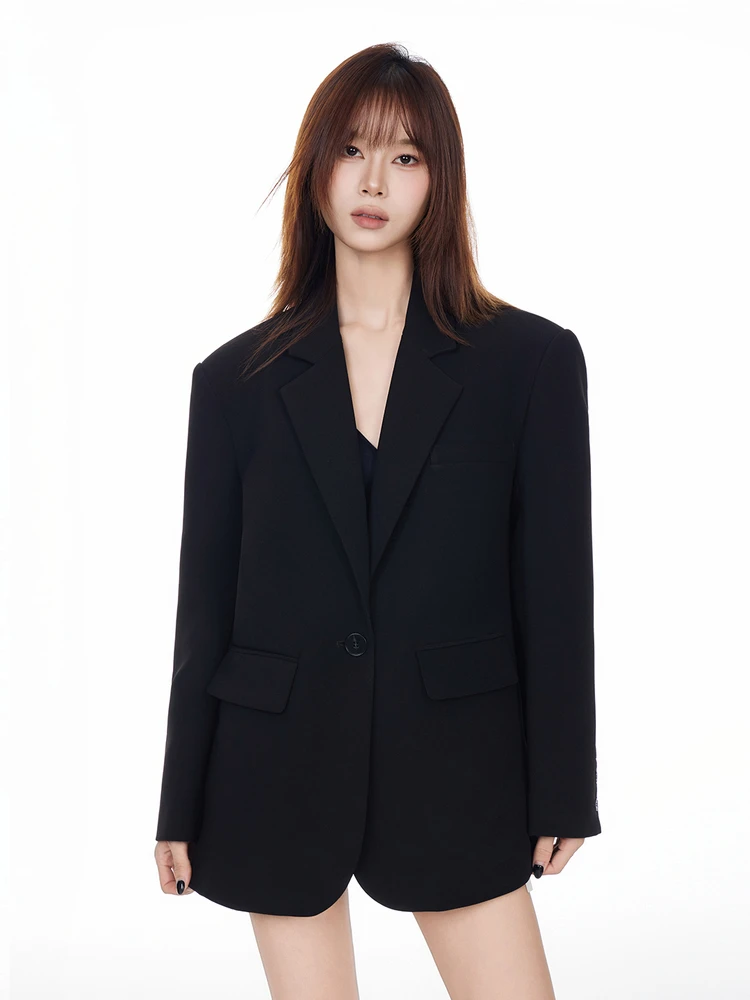 

Повседневный черный пиджак для женщин: новая корейская версия, элегантный дизайн, премиум-класс, укороченный топ в западном стиле для осени и зимы