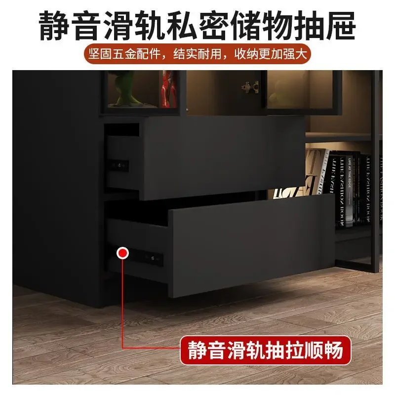 Large Modern Living Room Bookcase Sideboards Solid Wood Storage Figure Cabinet Display Tall Cupboard with Glass Door Bookshelf