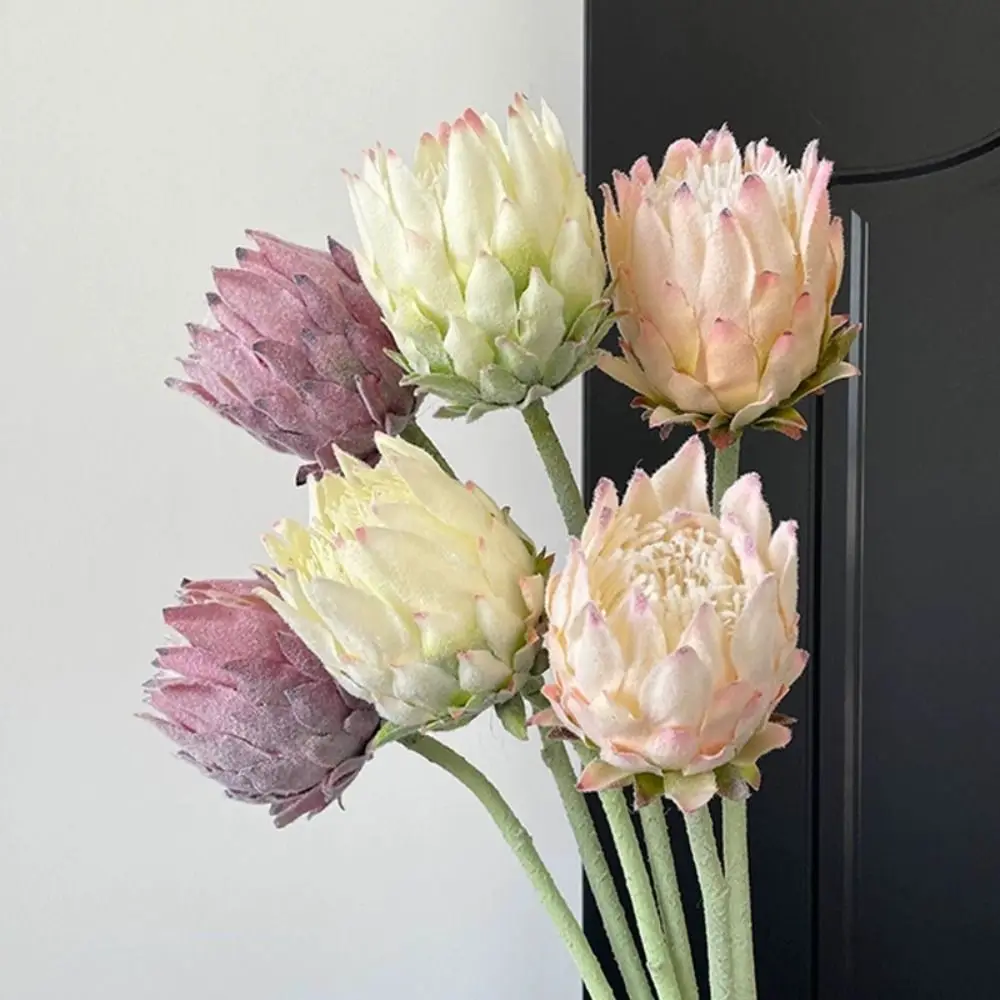 Flor Artificial Creativa de Gran Tamaño, Flor de Protea Multicolor Realista, Flor de Alcachofa Artificial Flocada para Manualidades, Accesorios para Fotografía