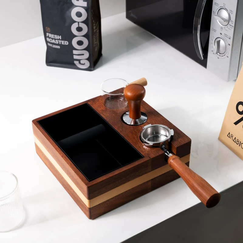 

Multi-functional solid wood slag box slag bucket integrated powder hammer presser base coffee pressing three-piece set