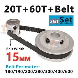 2GT Timing Belt and pulley Set 20T 60T Synchronous wheel 2M Toothed synchronization Belt Width 15MM Aperture 3 - 15MM 3D printer