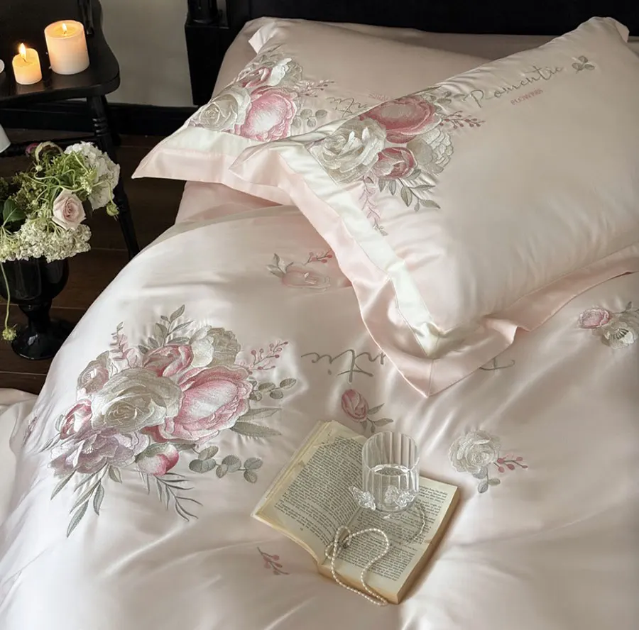 American country flower bedding set,full queen king embroidery rustic 100s cotton home textile bed sheet pillow case duvet cover