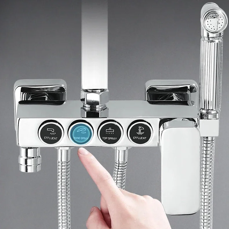 Chrome Hot Cold Bathroom Shower Set Brass Thermostatic Bathroom Shower System Faucet Accessories 12 Inch Rainfall Shower Head