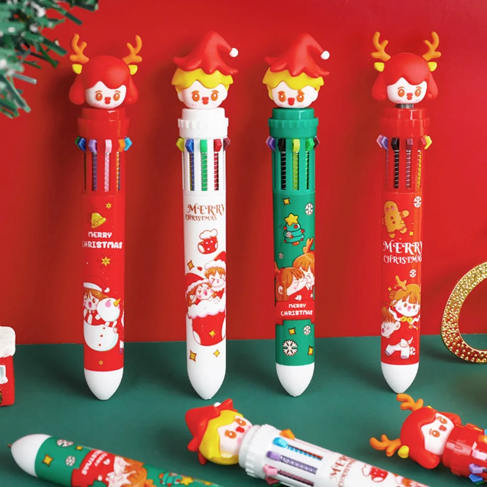 

Cartoon Press Ballpoint Pen Office Supplies 10 Colors Marker Pen Christmas Themed School Stationery