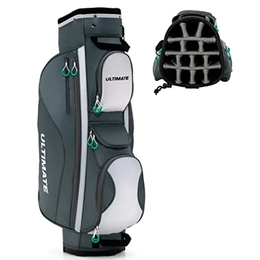 

Lightweight Golf Cart Bag with 14 Way Top Dividers 7 Zippered Pockets Cooler Bag Valuable Pocket Portable Club Bag with Rain Ho
