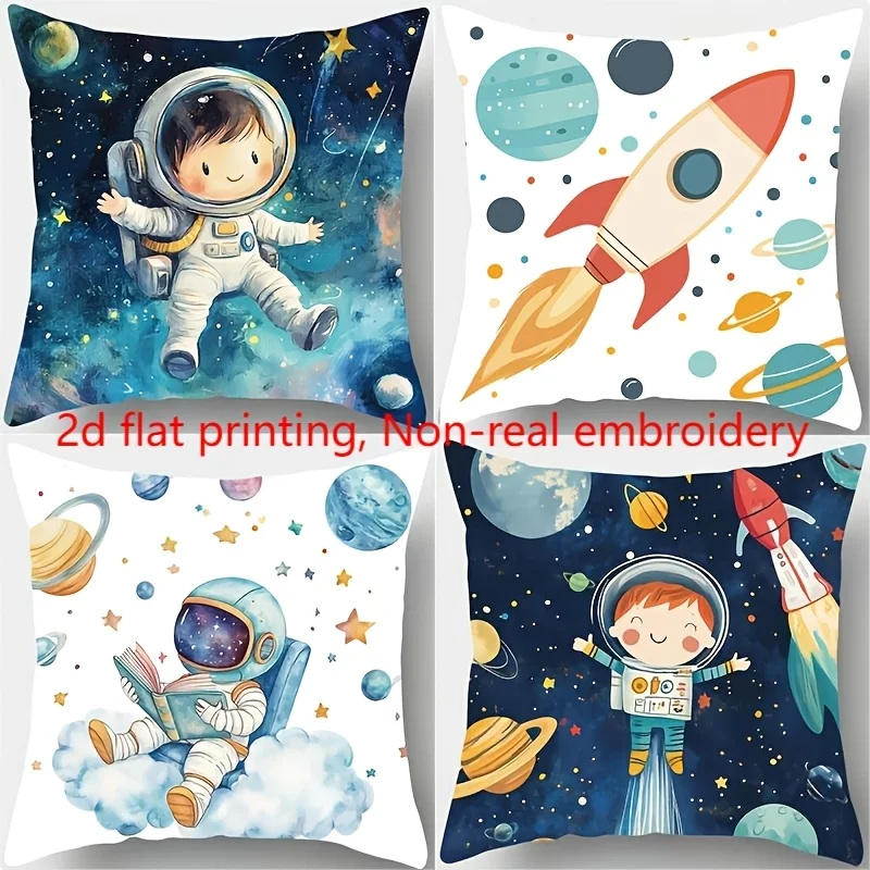 Astronauts, rockets, planets digital printing pillow cover Short plush Suitable living rooms bedrooms sofas throw cushion cover