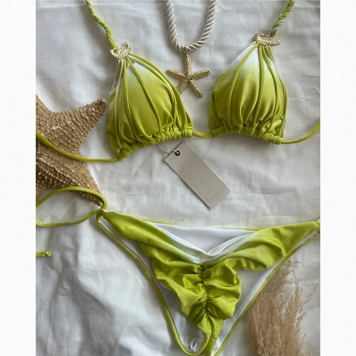 

2025 New Sexy Tie Dye Pleated Bikini Set Women Laced Up Split Swimsuit Beach Wear Bathing Suit Biquini Summer Swimwea Women