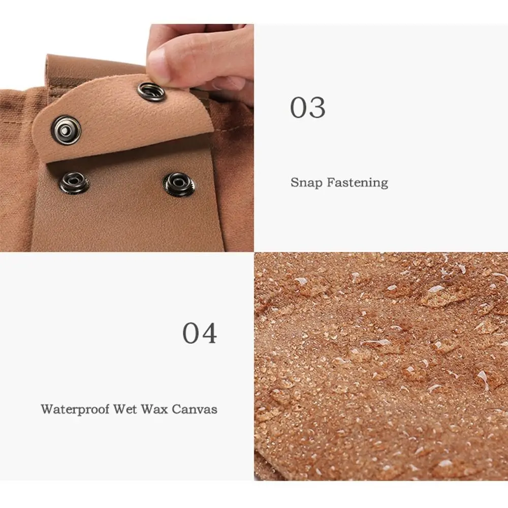 Collapsible Canvas Storage Bag Waxed Canvas PU Leather Garden Picking Pouch Water-Resistant Drawstring Closure
