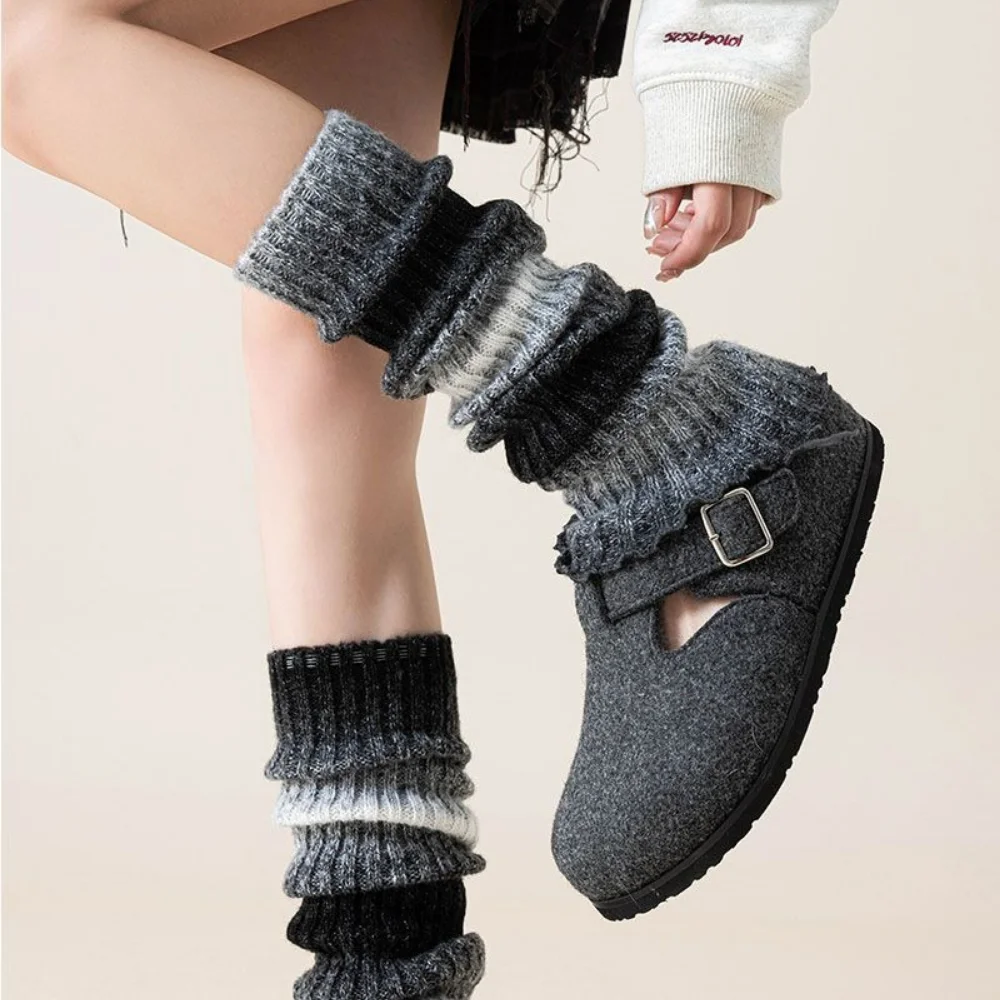 Y2K JK Style Gradient Gray Stackable Leg Warmers Women Thick Warm Winter Knit Mid Calf Sleeves Gradient Color Girls Leg Covers