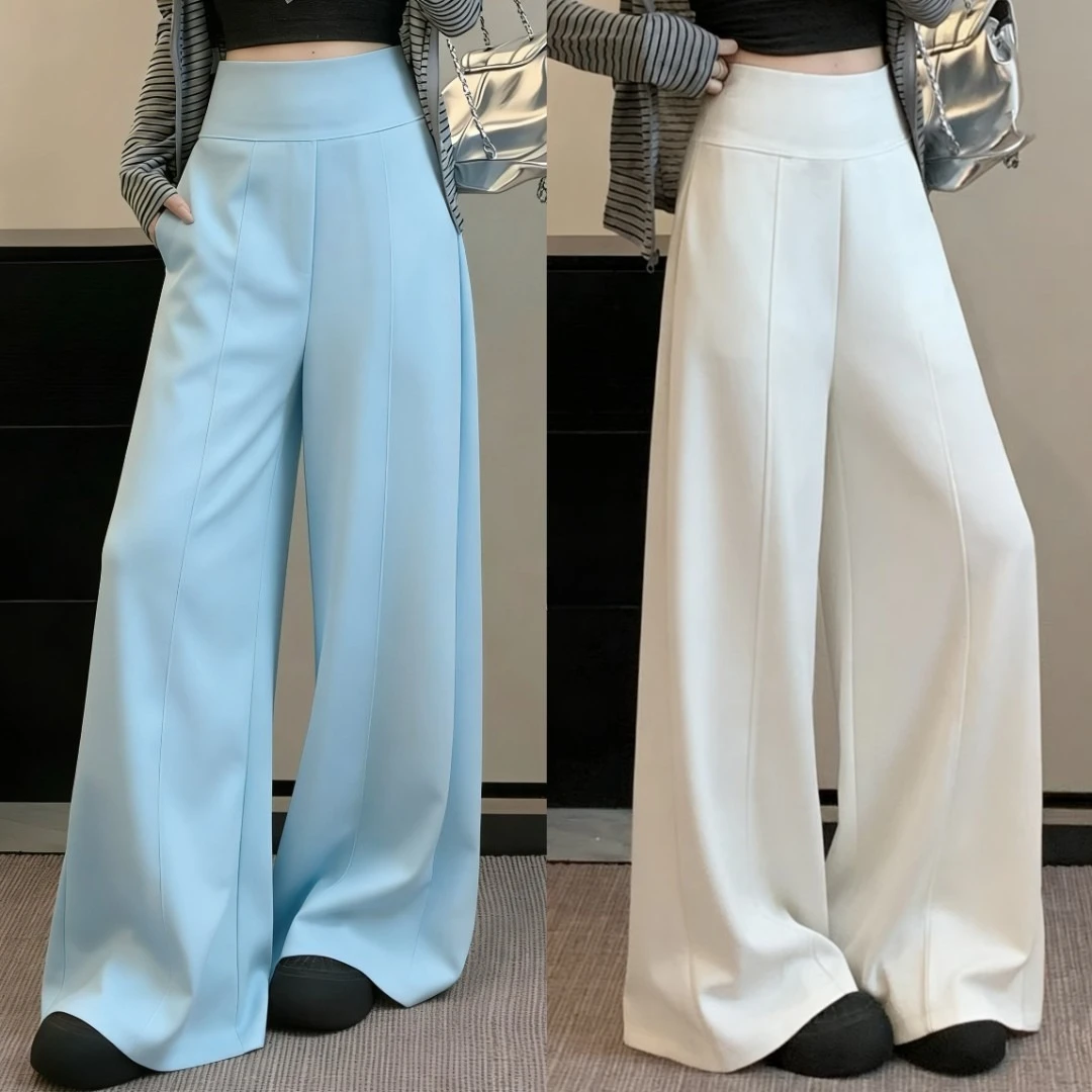 Korean-style Women's Daily Wide Leg Pants Female Concise High Waisted Suit Trousers Lady Fashion Basic Loose Slimming Slacks