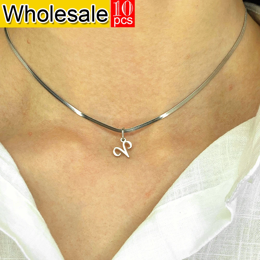 10PCS Wholesale New 2024 Women's Personalized Necklace Stainless Steel 12 Zodiac Zodiac Pendant Necklace Birthday Gifts