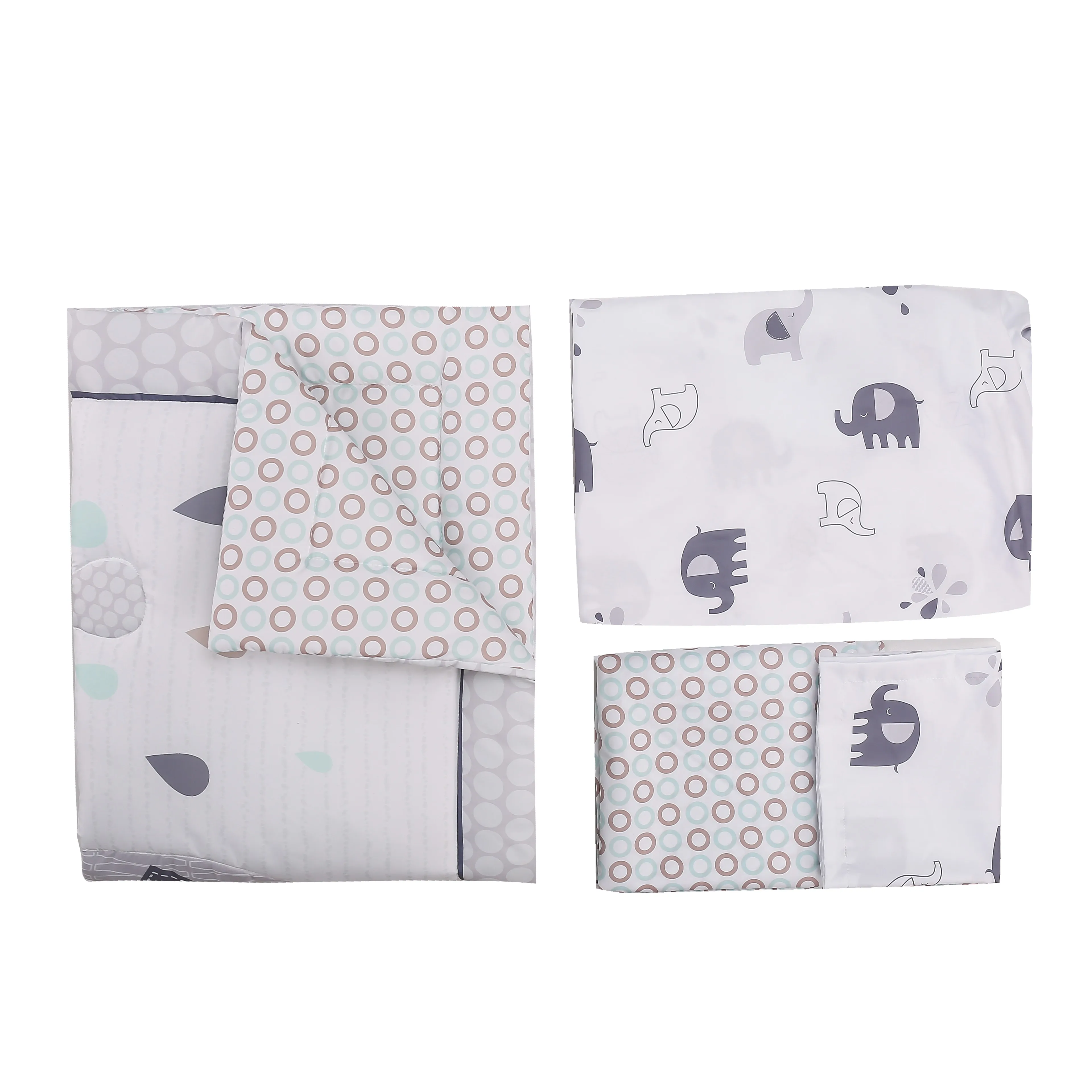 Juego de ropa de cama para cuna de elefante gris para niño, 3 piezas, juegos de cama para guardería, edredón para bebé, bajera sábana, falda para cuna