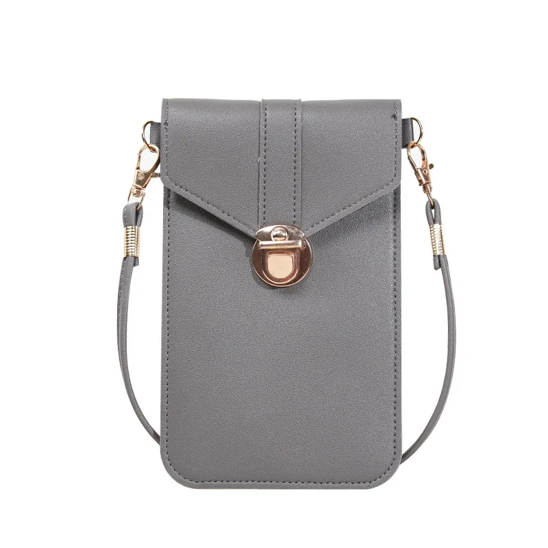 2024 new women's tide lock slung pu leather touch-screen mobile phone wallet female retro student buckle small wallet