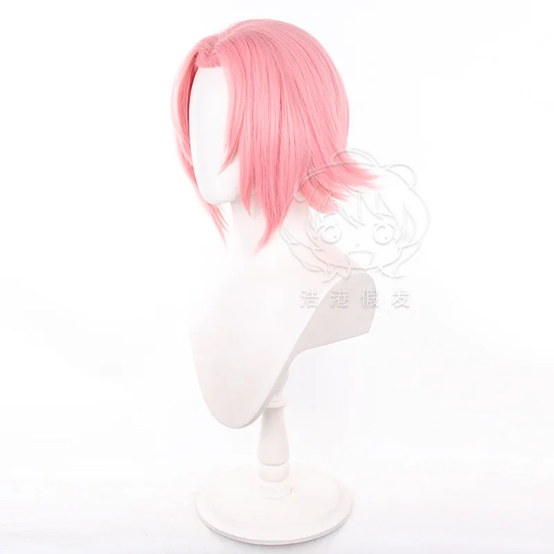 Anime Harlot Saku Cosplay Perruques pour Femme, Cheveux Synthétiques, Bonnet de Perruque, Court, Rose, Costume de ix, Degré de Chaleur, 35cm