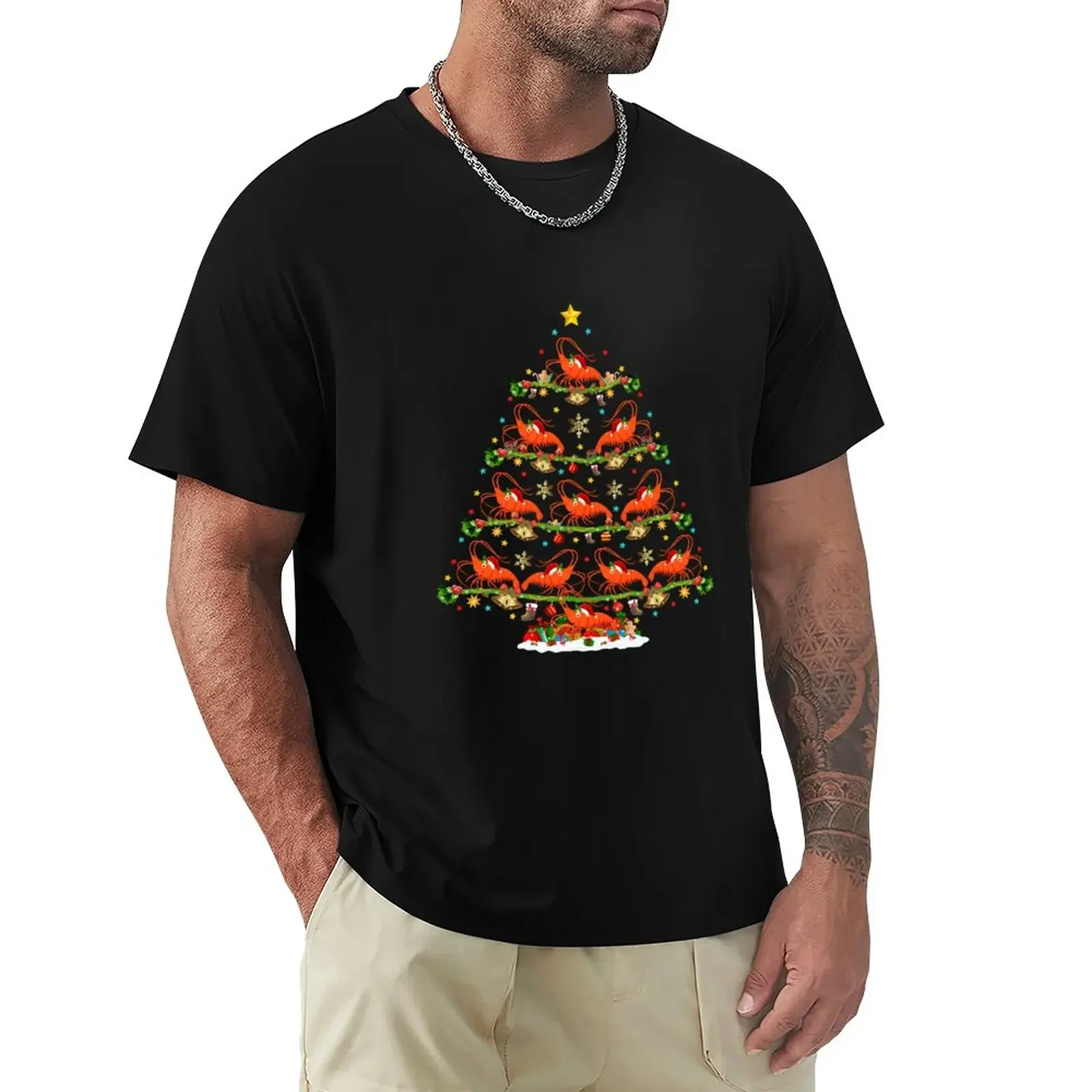 Prawn Lover Xmas Lighting Santa Prawn Christmas Tree T-Shirt boys animal print blanks kawaii clothes t shirts for men graphic