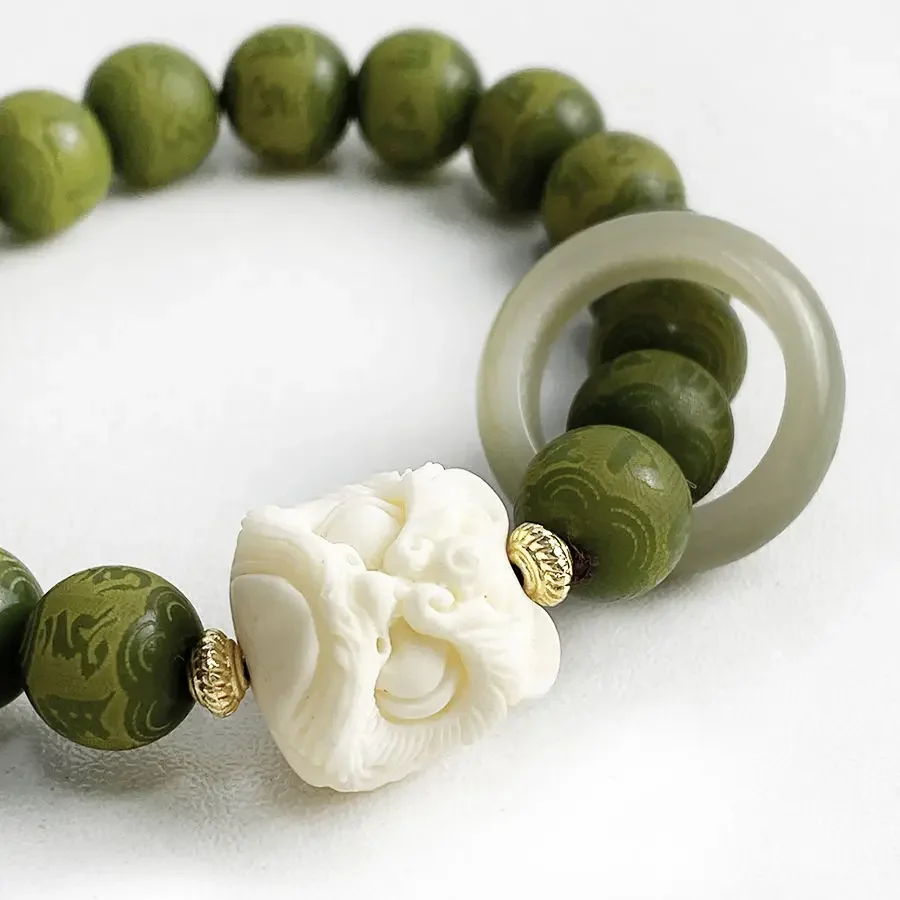 ست كلمات شعار سوار العاج الجوز Xingshi نمط الأخضر بودي النمط الوطني العصرية اللعب حلقة مرنة تشغيل سوار الحرف #3